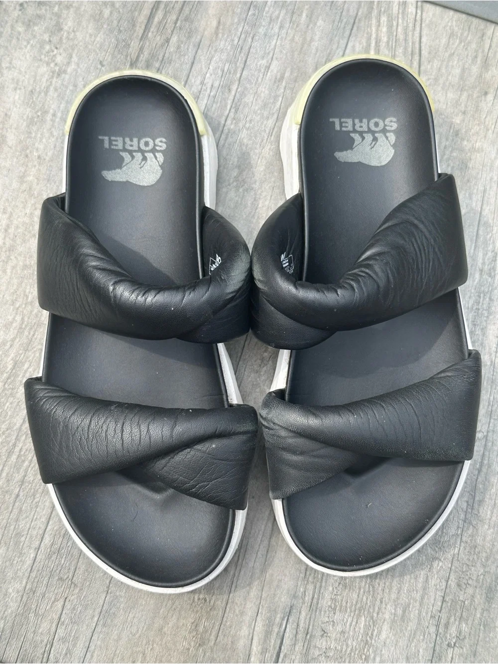 Sorel Twist Black Padded Double-Strap Slide Sandals Women’s 10